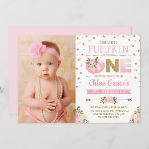 Pink Gold Pumpkin 1. Geburtstag Einladung Herbst F