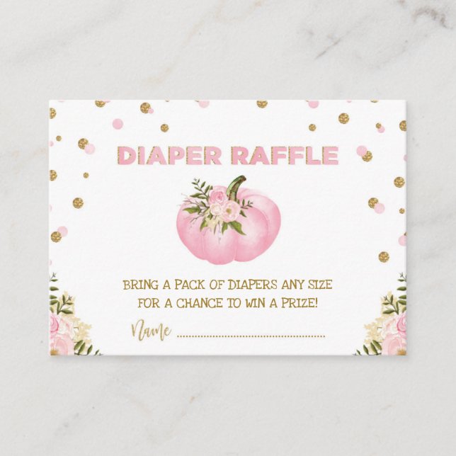 Pink Gold Pumpkin Diaper Raffle Bläserner Herbstmä Begleitkarte (Vorderseite)