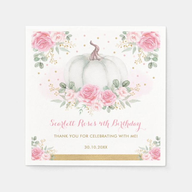 Pink Gold Pumpkin Herbst BläsernBaby Dusche Serviette (Vorderseite)