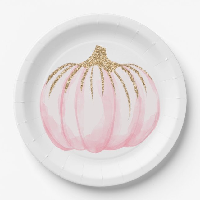 Pink Gold Pumpkins Fall Party Erntedank Pappteller (Vorderseite)