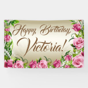Pink Gold Rose Geburtstagsparty Banner