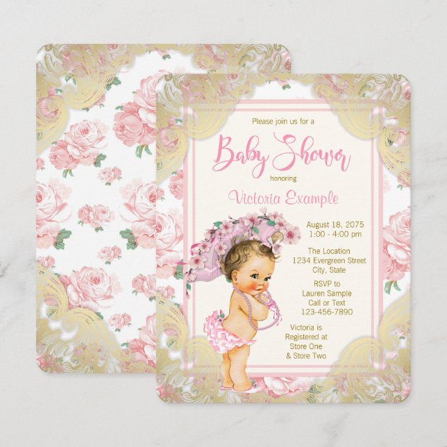 Pink Gold Rose Kinderdusche Einladung (Vorne/Hinten)