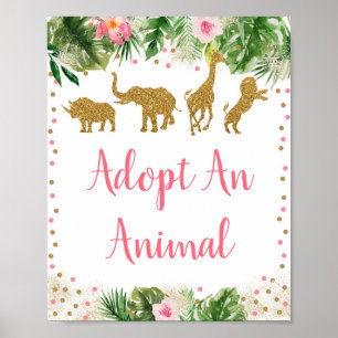 Pink & Gold Safari Adoptiere ein Tier zum Geburtst Poster