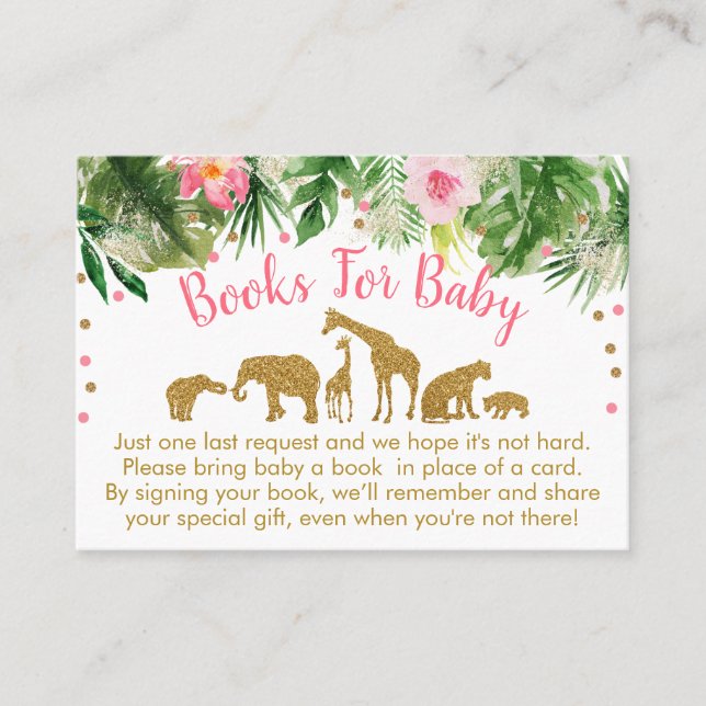 Pink & Gold Safari Baby Book Request Cards Platzkarte (Vorderseite)