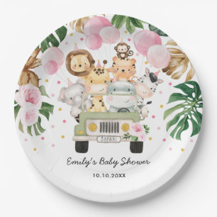 Pink Gold Safari Jungle Tiere Grüne Baby Girl Pappteller
