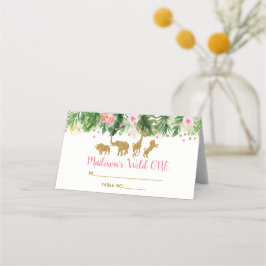 Pink & Gold Safari Tier Wild Ein erster Geburtstag Platzkarte