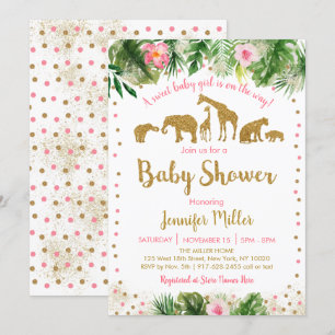 Pink & Gold Safari Tierbabydusche Einladung