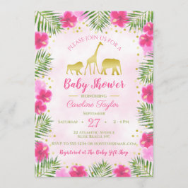 Pink Gold Safari Tiere Floral Baby Dusche Einladung