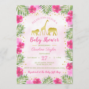 Pink Gold Safari Tiere Floral Baby Dusche Einladung