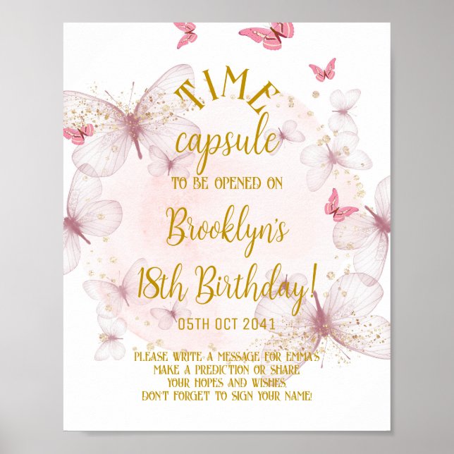 Pink & Gold Schmetterling Time Kapselunterschrift Poster (Vorne)