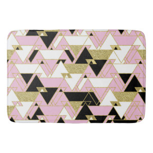 Pink Gold Schwarz-weiß Boho Glam Dreiecke Muster Badematte