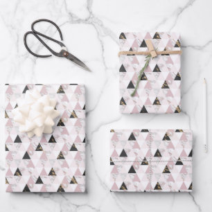 Pink Gold Schwarz-weiß Marble Geometric Geburtstag Geschenkpapier Set
