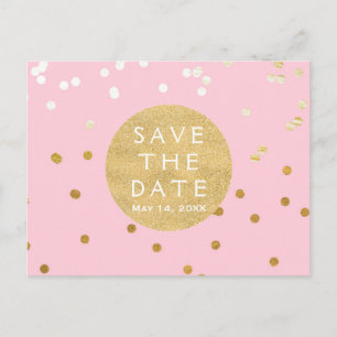 Pink & Gold Shiny Confetti Dots Save the Date Ankündigungspostkarte