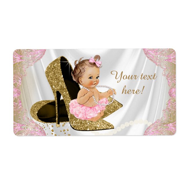 Pink Gold Showbaby Dusche Wasserflaschen Etiketten (Vorne)