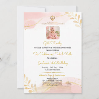 Pink & Gold Sikh Geburtstags- und Sukhmani Sahib E Einladung