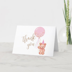 Pink Gold Simple Teddy Bear Balloon Babydusche Dankeskarte