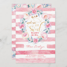 Pink & Gold Sip und Baby Shower Einladungen