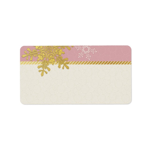 Pink Gold Snowflake Hochzeitsplatten mit unbedruck Adressaufkleber (Vorne)