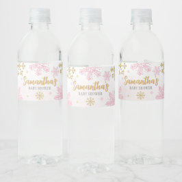 Pink Gold Snowflakes Baby Dusche Wasserflaschenetikett
