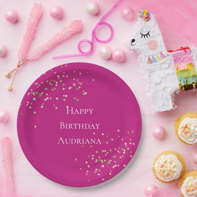 Pink Gold Sparkle Confetti Geburtstag Pappteller (Party)