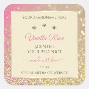Pink Gold Sparkle Glitzer Creme Product Labels Quadratischer Aufkleber