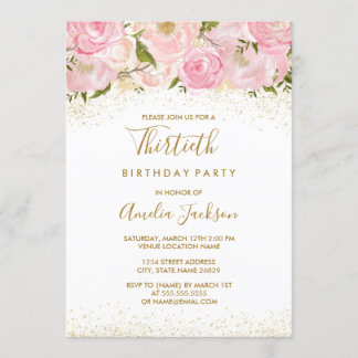 Pink Gold Sparkle Rose 30. Geburtstag Einladung