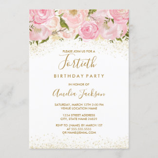 Pink Gold Sparkle Rose 40. Geburtstag Einladung