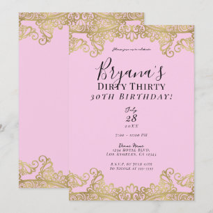 Pink & Gold Spitze Chic Dirty 30 30. Geburtstag Einladung
