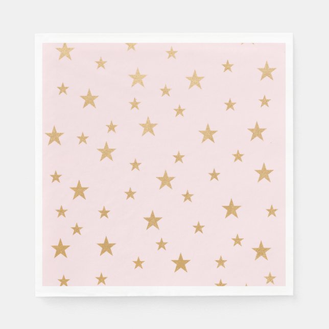 Pink Gold Stars Babydusche Dekoration Serviette (Vorderseite)