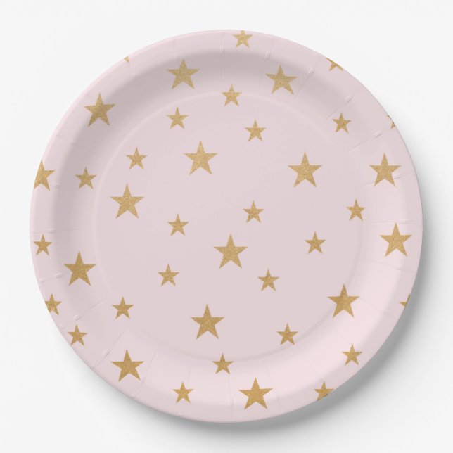 Pink Gold Stars Twinkle Baby Dusche Dekoration Pappteller (Vorderseite)