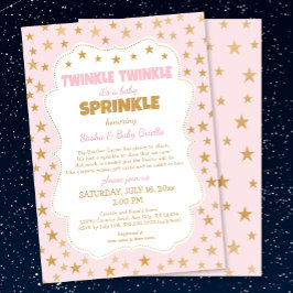 Pink Gold Stars Twinkle Baby Sprinkle 3745 Einladung