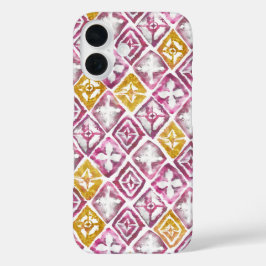 Pink Gold Stilvolle Ethnic Diamond Tiles iPhone 16 Hülle
