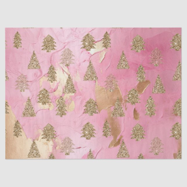 Pink Gold Streaks Glitzer Glam Weihnachtsbaumen Seidenpapier (Vorderseite)