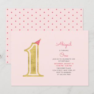 Pink & Gold Süße moderne Mädchen-Geburtstagsfeie Einladung