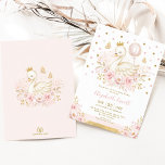 Pink Gold Swan Princess Balloon Geburtstagsparty Einladung<br><div class="desc">Dieses skurrile Design zeigt eine süße Abbildung einer hübschen Schwanenprinzessin mit einem hübschen,  blütigen Ballon,  umgeben von Aquarellfloralen,  zwei süßen Schmetterlingen und rosa & goldenen Konfetti.</div>
