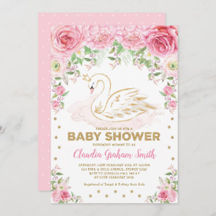 Pink Gold Swan Princess Girl Baby Dusche Einladung