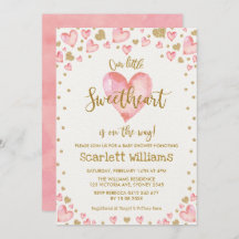 Pink Gold Sweetheart Baby Dusche Einladung Herzen