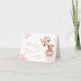 Pink Gold Teddy Bear Balloon Baby Girl Vielen Dank Dankeskarte