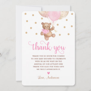 Pink Gold Teddy Bear Beary Much Baby Dusche Dankeskarte