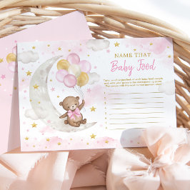 Pink Gold Teddy Bear Moon Name Baby Food Game Card Dankeskarte