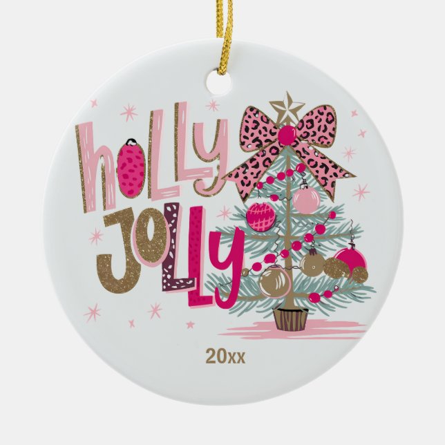 Pink Gold Tree Holly Jolly Keramik Ornament (Vorne)