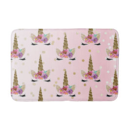 Pink & Gold Trendy Modern Unicorn Horn #2 Badematte