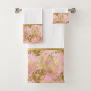 PINK GOLD TROPICAL PALM BADEZIMMER SET