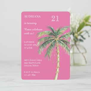 Pink Gold Tropical Palm Tree Geburtstag Einladung