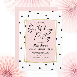 Pink Gold und Black Confetti Dots Geburtstagsparty Einladung