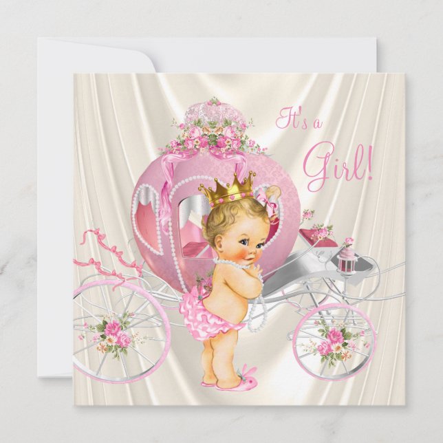 Pink Gold und Ivory Pearl Princess Baby Dusche Einladung (Vorderseite)