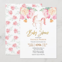 Pink Gold Unicorn Floral Watercolor Babydusche