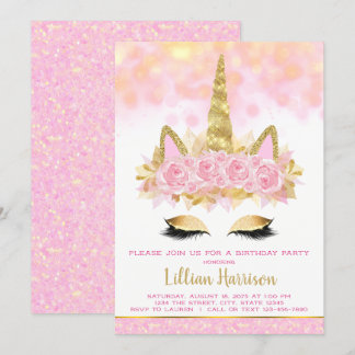 Pink Gold Unicorn Geburtstagsparty Einladung