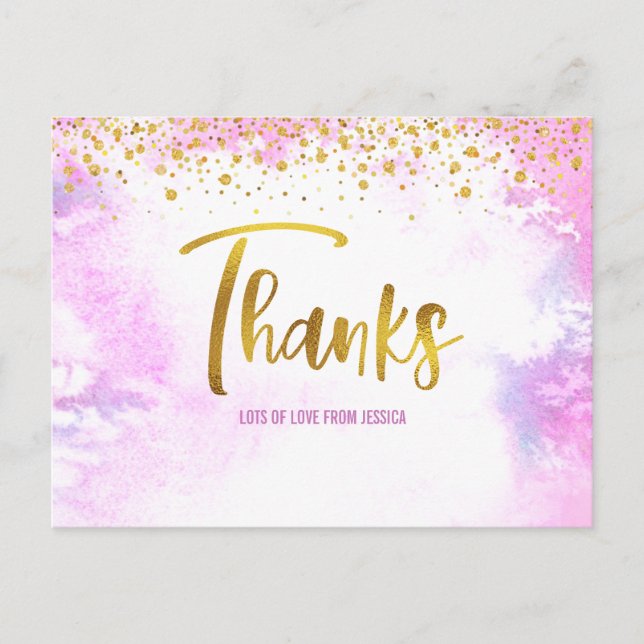 Pink Gold Vielen Dank Sweet 16 Watercolor Geburtst Postkarte (Vorderseite)