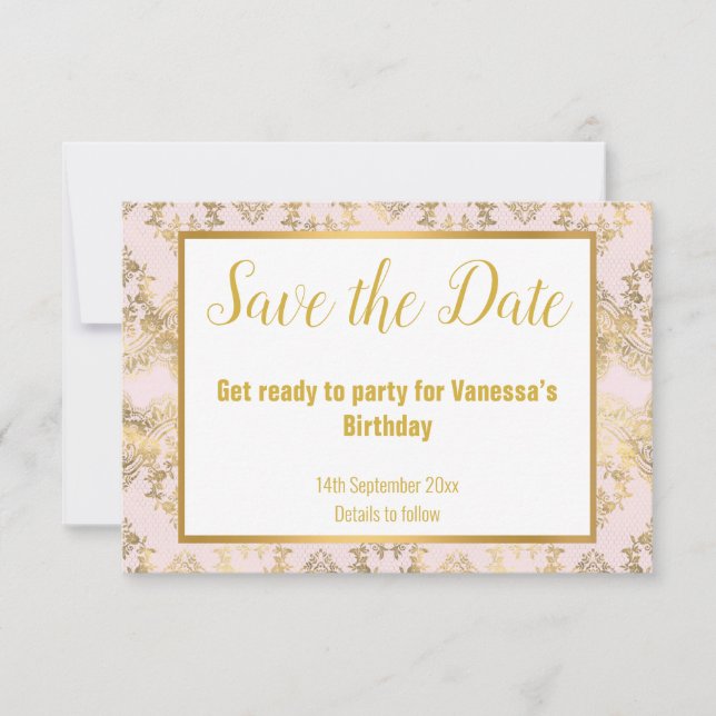 PINK GOLD VIKTORIANISCH ELEGANT SAVE THE DATE RSVP KARTE (Vorderseite)
